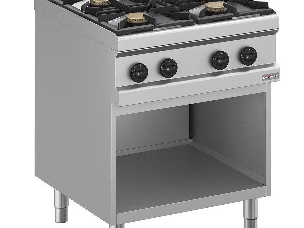 Fourneau gaz 4 feux,  sur armoire ouverte - équipement professionnel de qualité