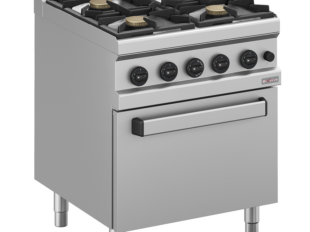 Fourneau gaz 4 feux vifs, sur four gaz 2/1 - cuisine professionnel de qualité