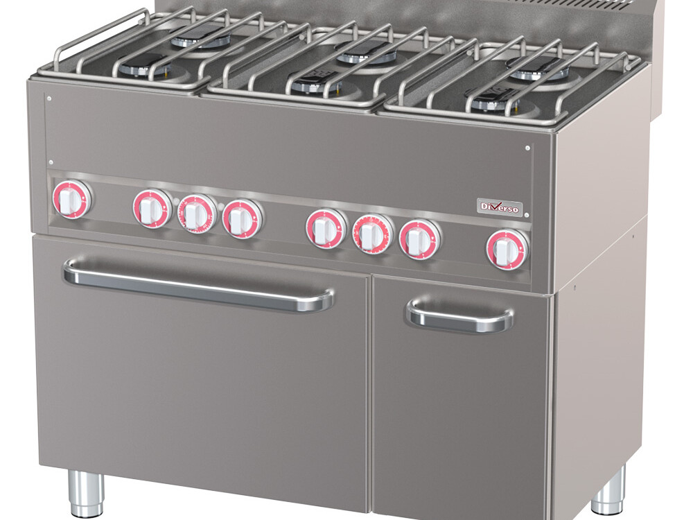 Fourneau 6 feux sur four à convection GN1/1 et armoire n... - restauration professionnel de qualité