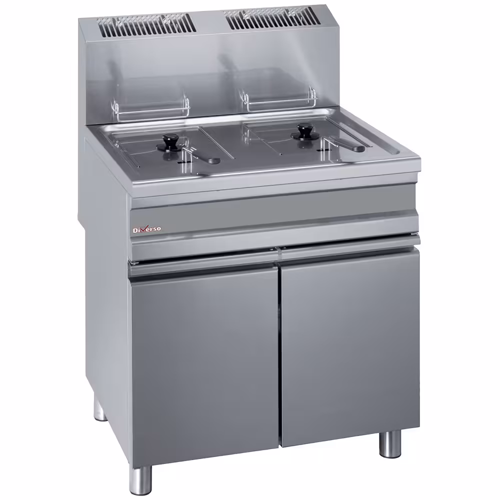 Friteuse gaz 2 cuves 15 litres sur armoire - restauration professionnel de qualité