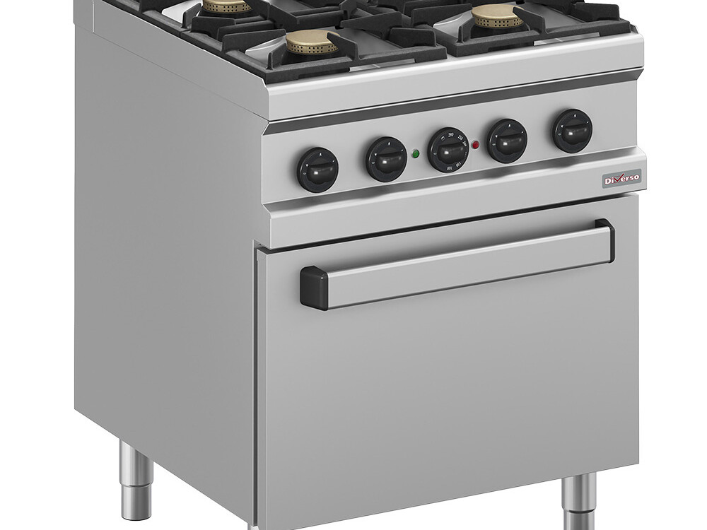 Fourneau gaz 4 feux, four électrique à convection 1/1 - cuisine professionnel de qualité