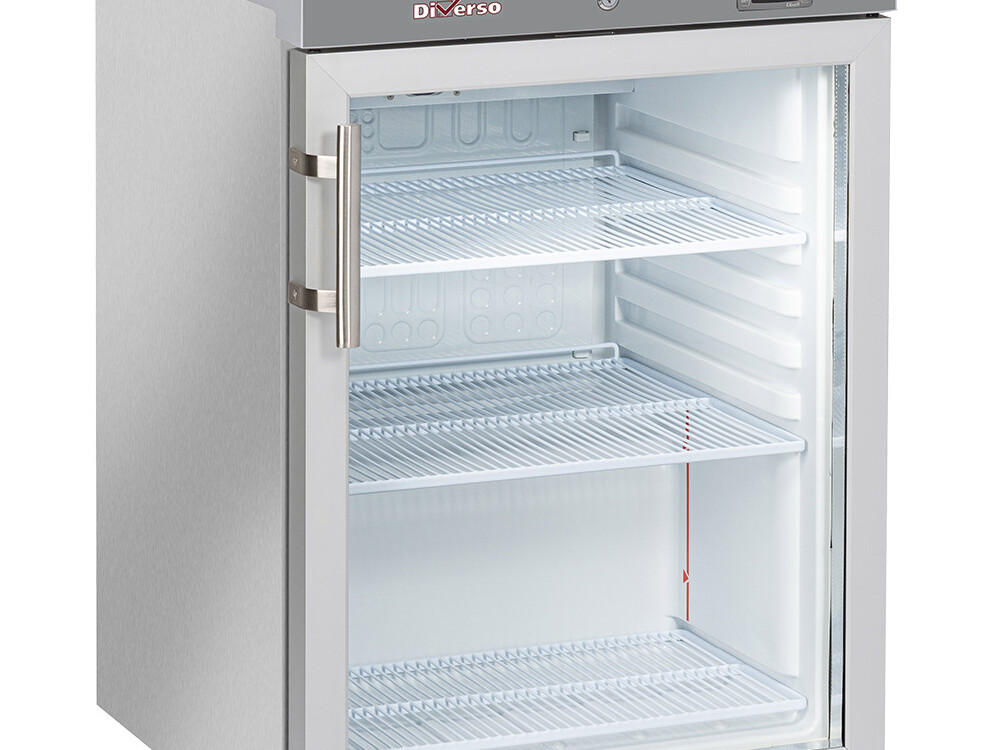 Frigo ventilé, porte vitrée, 200 Lit. acier inox - professionnel professionnel de qualité