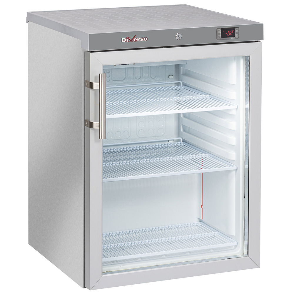 Frigo ventilé,  porte vitrée,  200 Lit. acier inox - professionnel professionnel de qualité