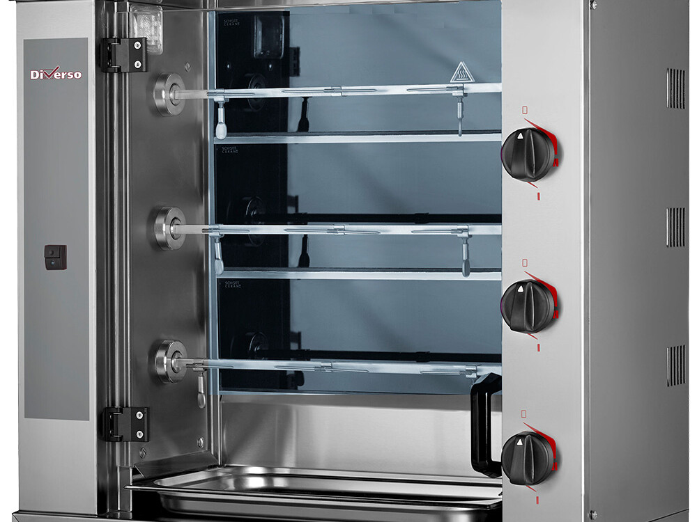 Rôtissoire à poulets vitrocéramique, 3 broches (9 pou... - professionnel professionnel de qualité