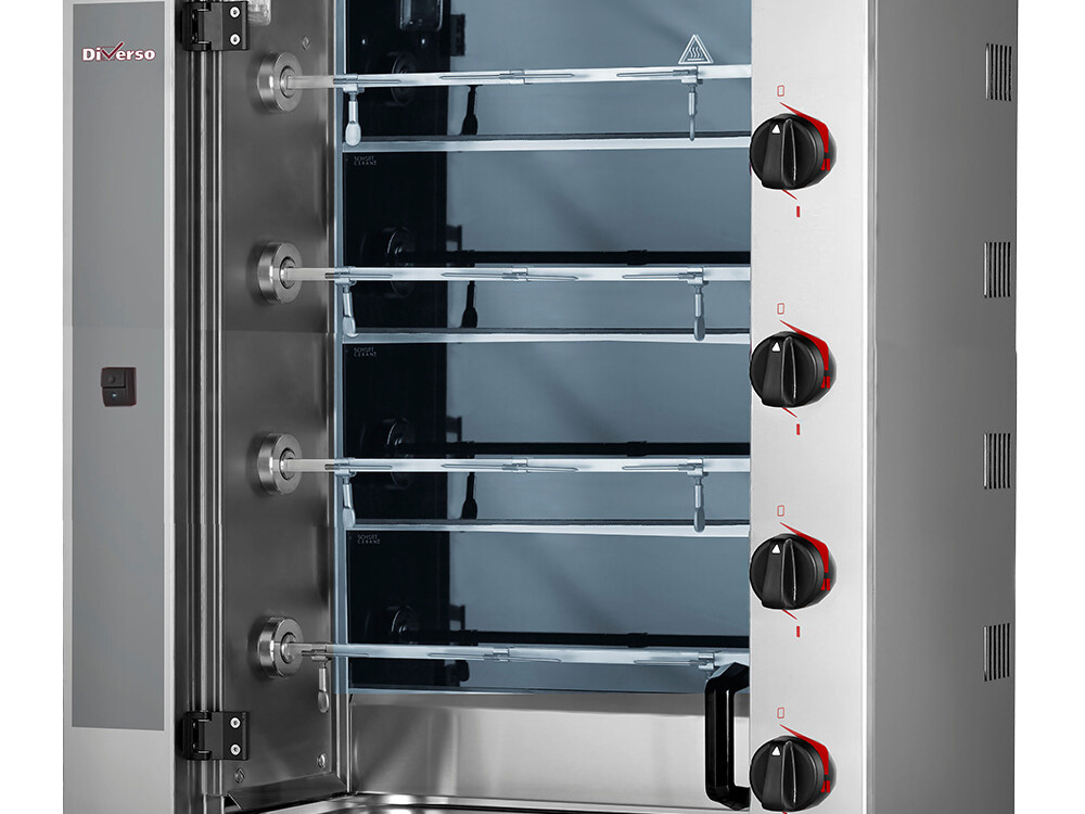 Rôtissoire à poulets vitrocéramique,  4 broches (12 po... - équipement professionnel de qualité