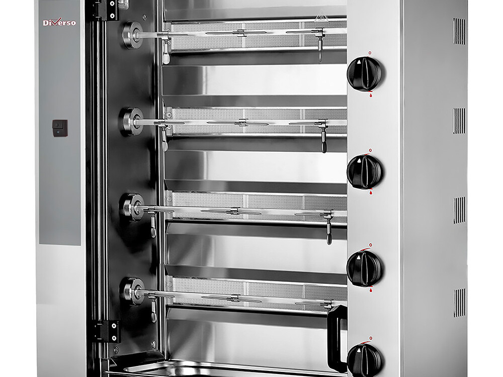 Rôtissoire à poulets gaz, 4 broches (12 poulets) - cuisine professionnel de qualité