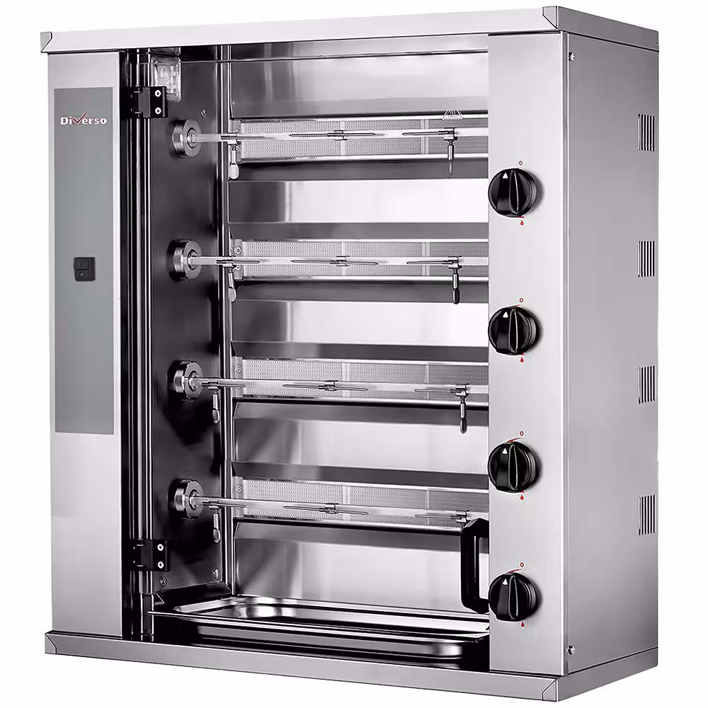 Rôtissoire à poulets gaz,  4 broches (12 poulets) - cuisine professionnel de qualité