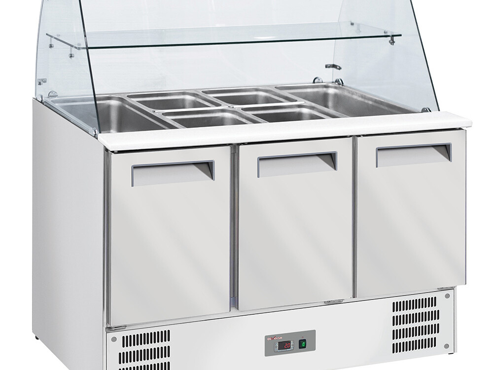 Saladette avec vitre bombée 4xGN1/1-150 mm + reserve 3 p... - équipement professionnel de qualité