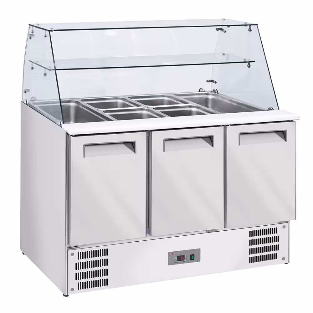 Saladette avec vitre bombée 4xGN1/1-150 mm + reserve 3 p... - restauration professionnel de qualité