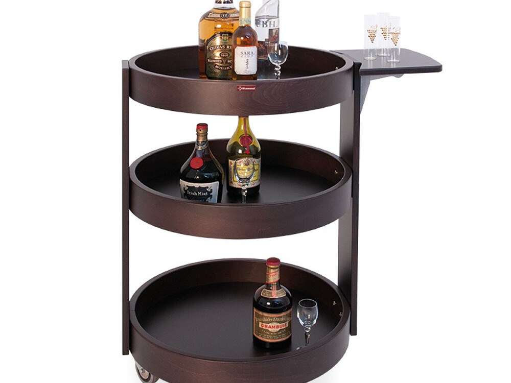 Chariot rond pour bouteilles, 3 niveaux bois