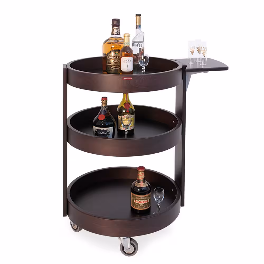 Chariot rond pour bouteilles,  3 niveaux bois 