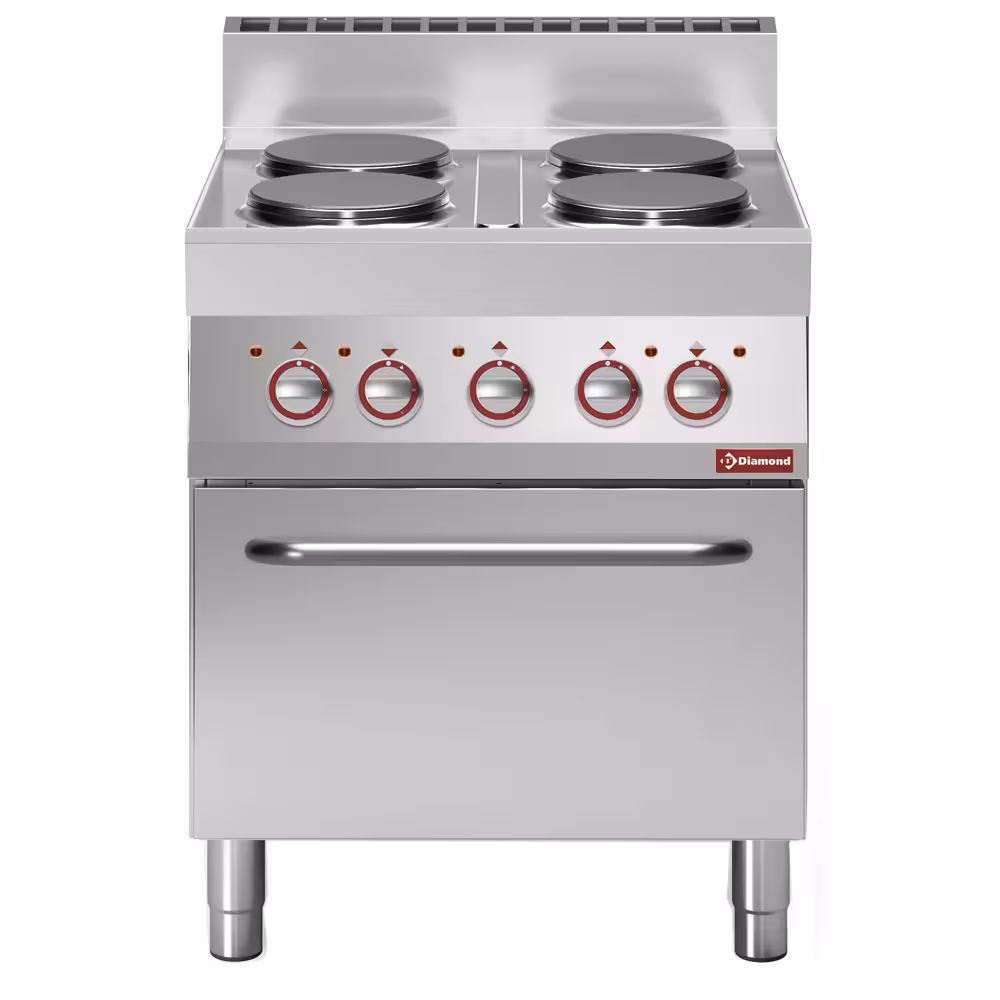 Fourneau 4 plaques électriques rondes,  four 1/1 à conv... - cuisine professionnel de qualité