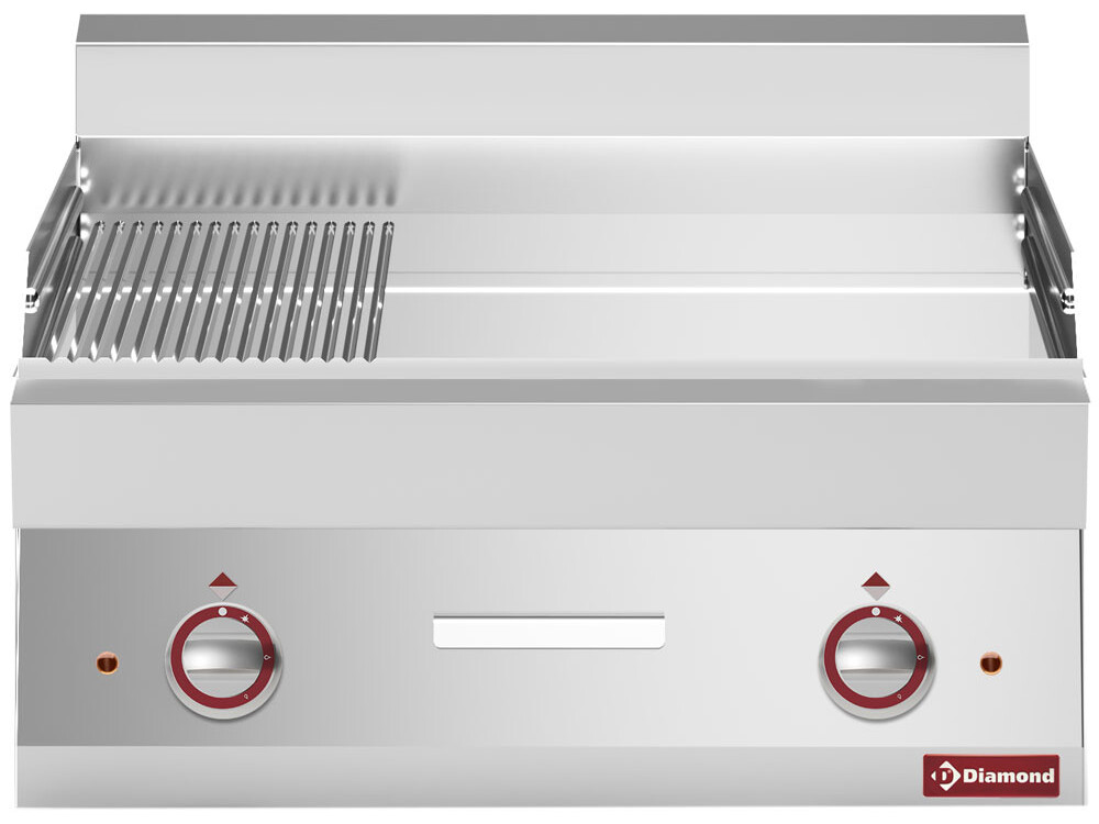 Plaque élec. 2/3 lisse et 1/3 rainurée -Top- , chrome - cuisine professionnel de qualité