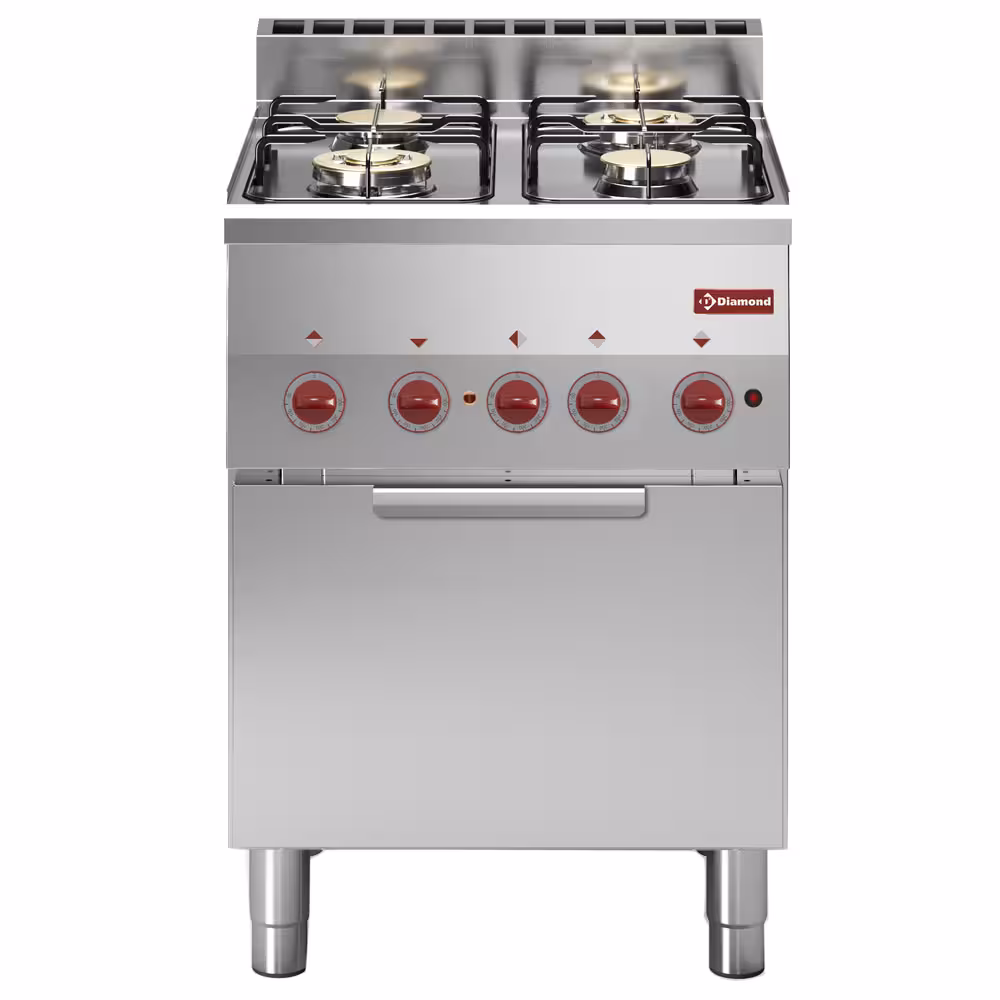 Fourneau 4 feux gaz et four convection électrique 2/3 - équipement professionnel de qualité