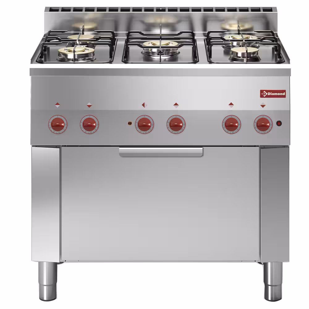 Fourneau 5 feux gaz et four convection électrique 1/1 - professionnel professionnel de qualité