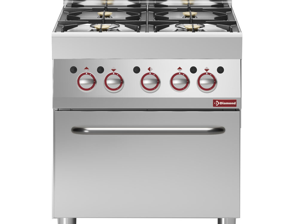 Fourneau 4 feux vifs gaz avec four gaz - équipement professionnel de qualité