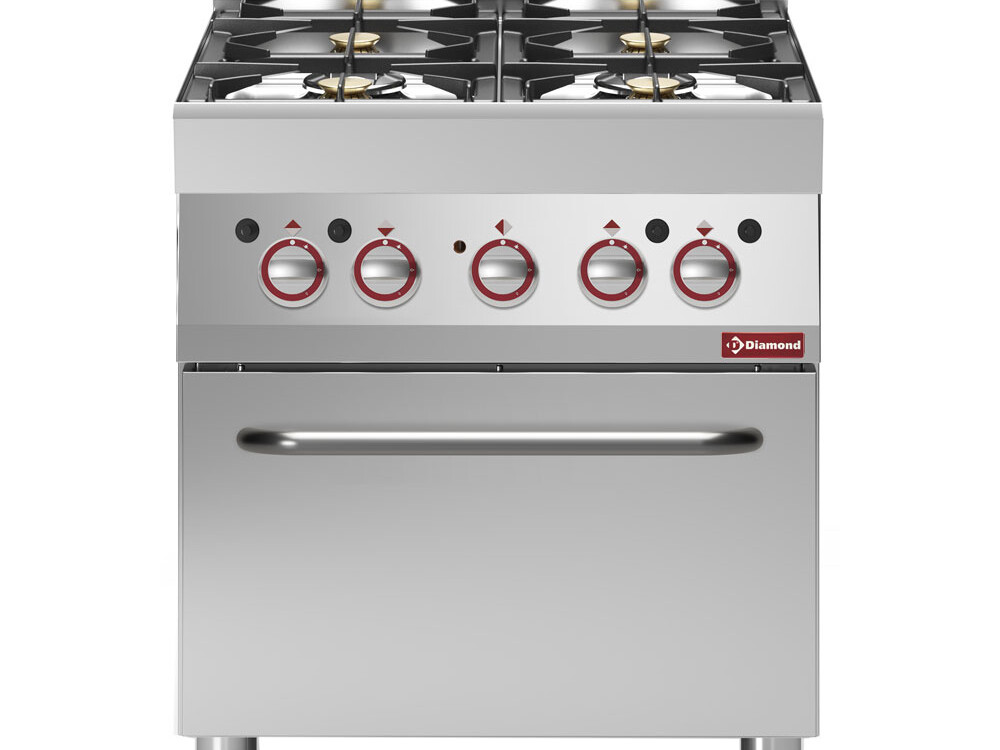 Fourneau gaz 4 feux vifs, avec four électrique à conve... - restauration professionnel de qualité