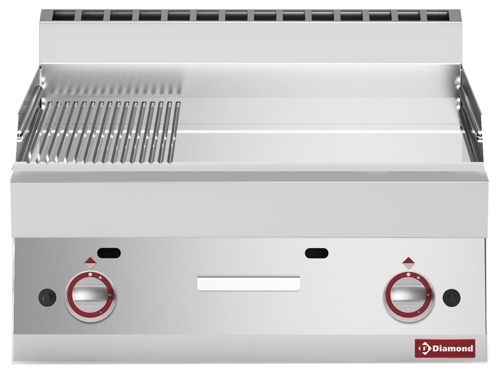 Plaque de cuisson gaz 2/3 lisse - 1/3 rainurée -Top- chr... - cuisine professionnel de qualité