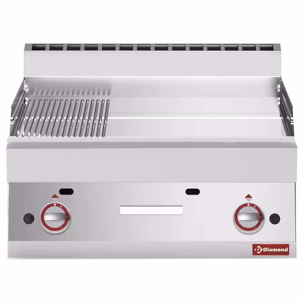 Plaque de cuisson gaz 2/3 lisse - 1/3 rainurée -Top- chr... - cuisine professionnel de qualité