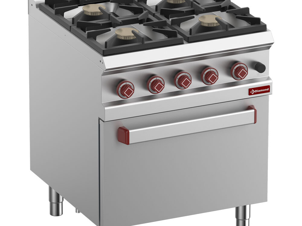 Fourneau 4 feux vif,  four gaz 2/1 - restauration professionnel de qualité