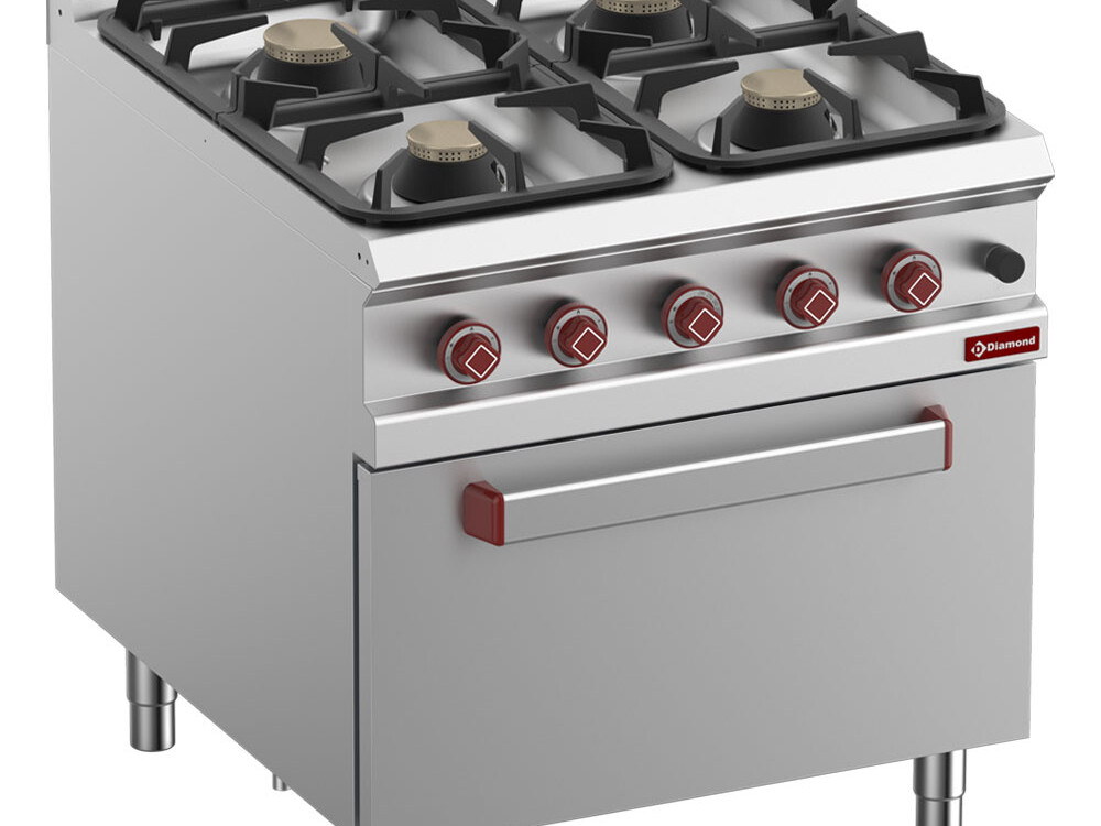 Fourneau 4 feux sur four gaz 2/1 - cuisine professionnel de qualité