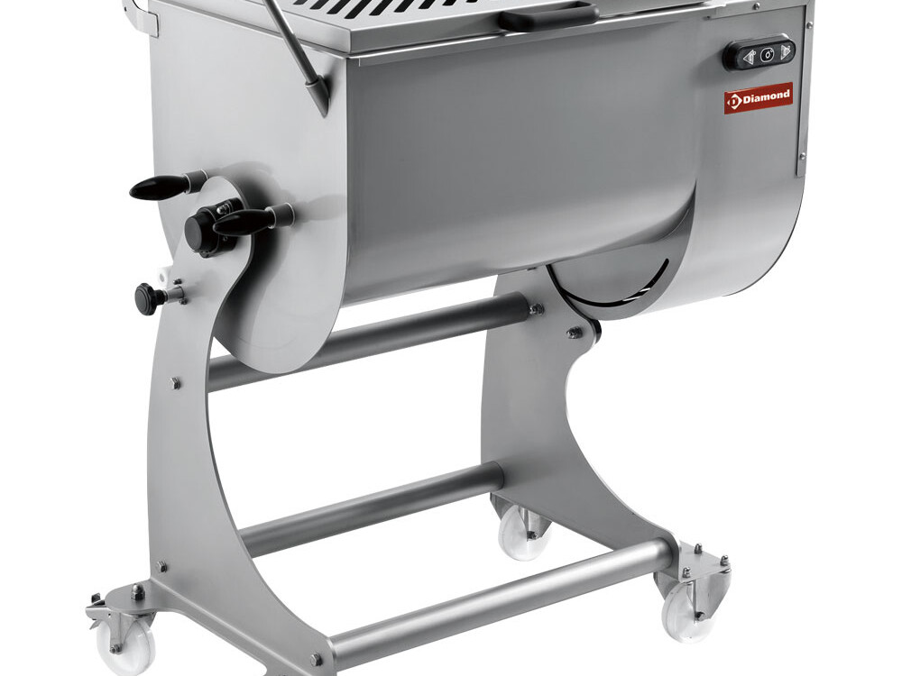 Mélangeur à viande en inox 80 kg,  piètement sur roues - professionnel professionnel de qualité