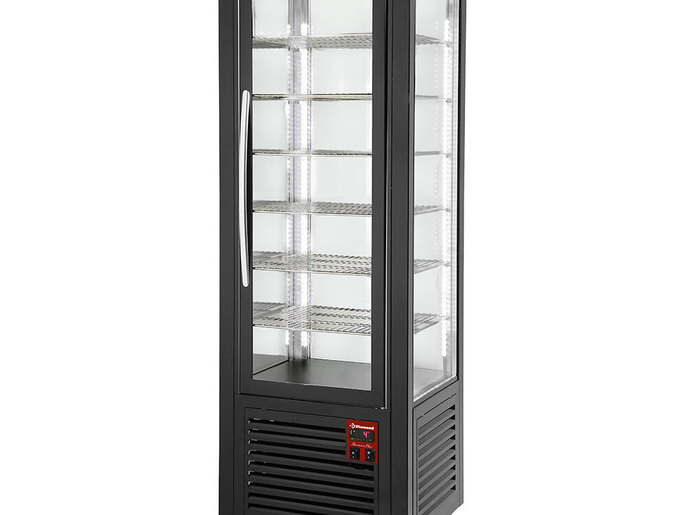 Vitrine panoramique,  5 grilles,  ventilée,  360 ,  Noire - cuisine professionnel de qualité