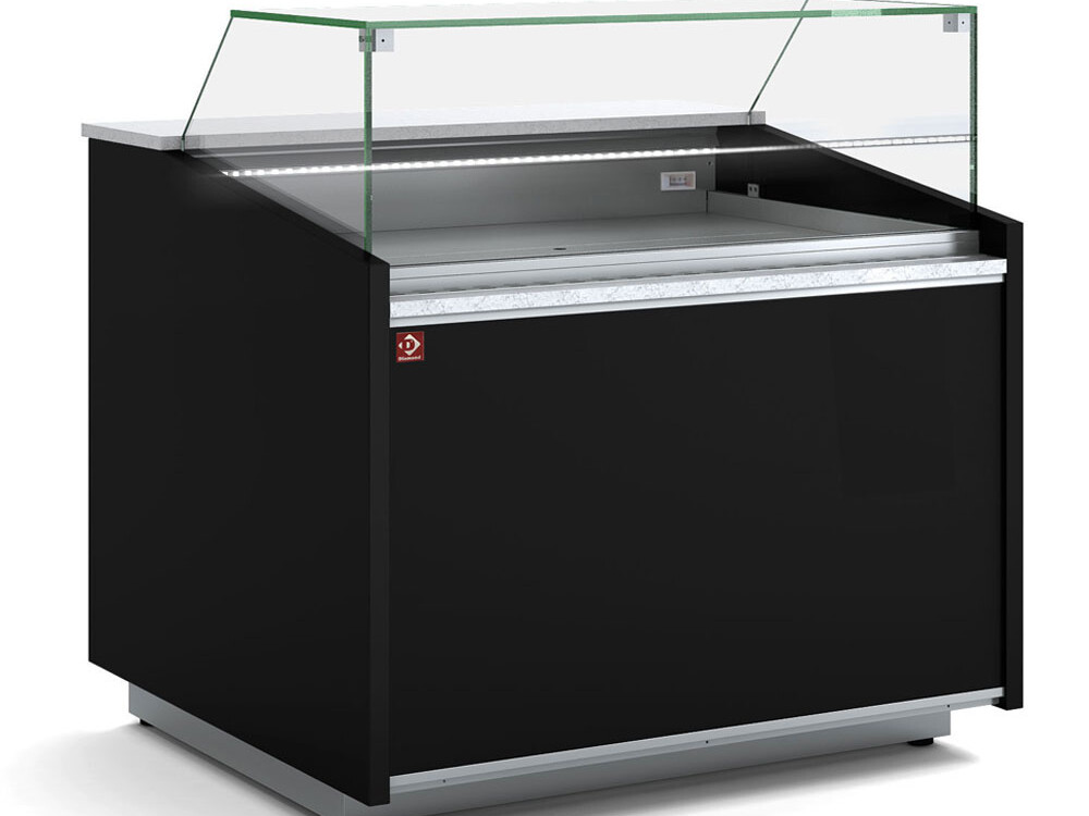 Comptoir vitrine ventilé,  vitre basse,  avec réserve - - équipement professionnel de qualité