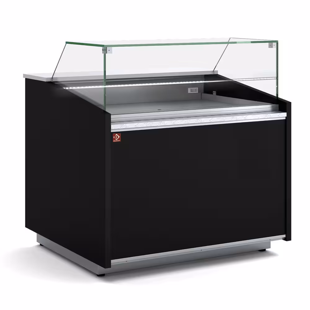 Comptoir vitrine ventilé,  vitre basse,  avec réserve - - équipement professionnel de qualité