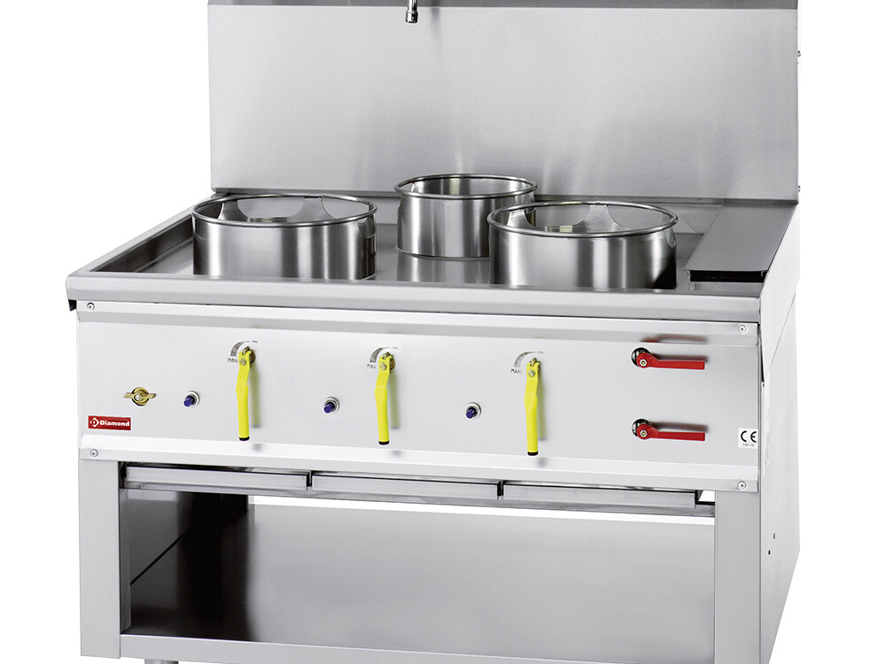 Fourneau wok 3 brûleurs avec rideau d'eau - équipement professionnel de qualité