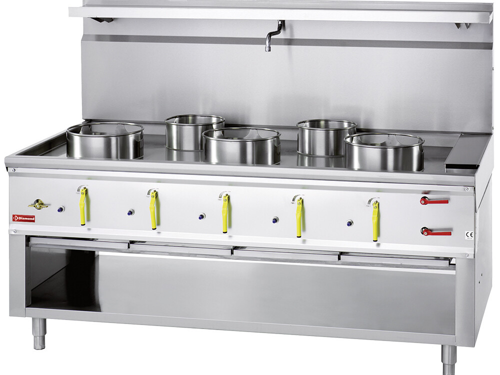 Fourneau wok 5 brûleurs avec rideau d'eau - restauration professionnel de qualité
