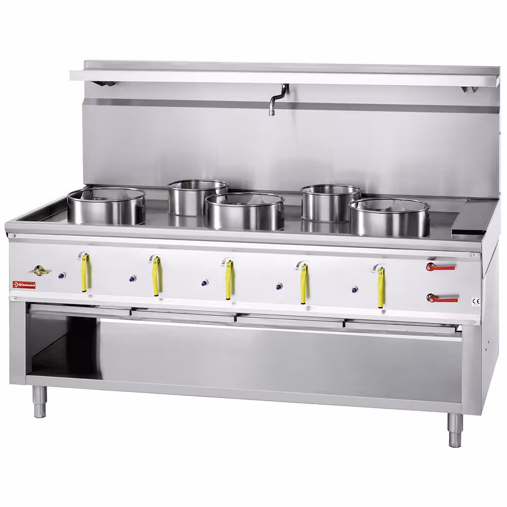 Fourneau wok 5 brûleurs avec rideau d'eau - restauration professionnel de qualité