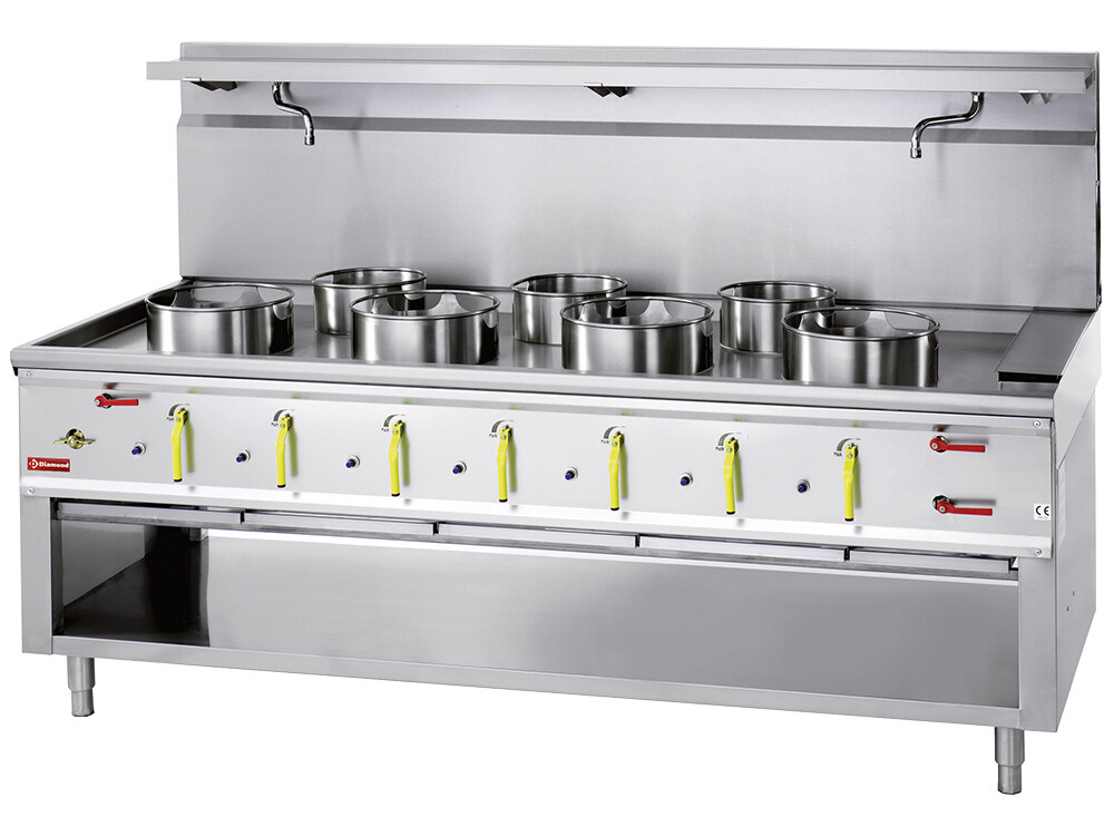 Fourneau wok 7 brûleurs avec rideau d'eau - professionnel professionnel de qualité