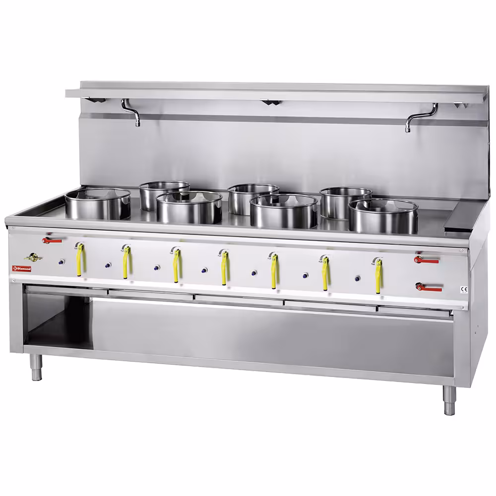 Fourneau wok 7 brûleurs avec rideau d'eau - professionnel professionnel de qualité