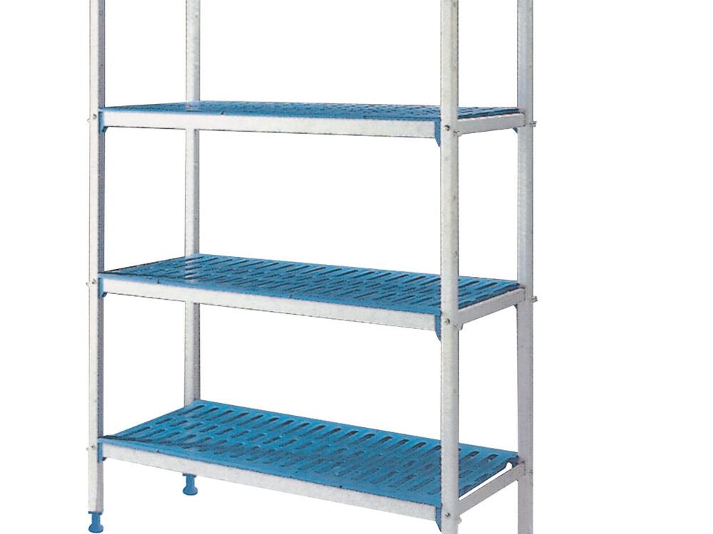 Rayonnage linéaire en aluminium anodisé 4 niveaux - restauration professionnel de qualité