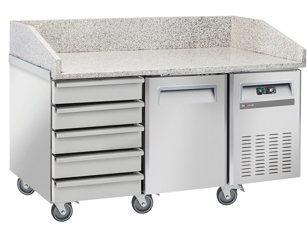 Table frigo pizzeria, 1 porte 600x400, 5 tiroirs neutre... - restauration professionnel de qualité