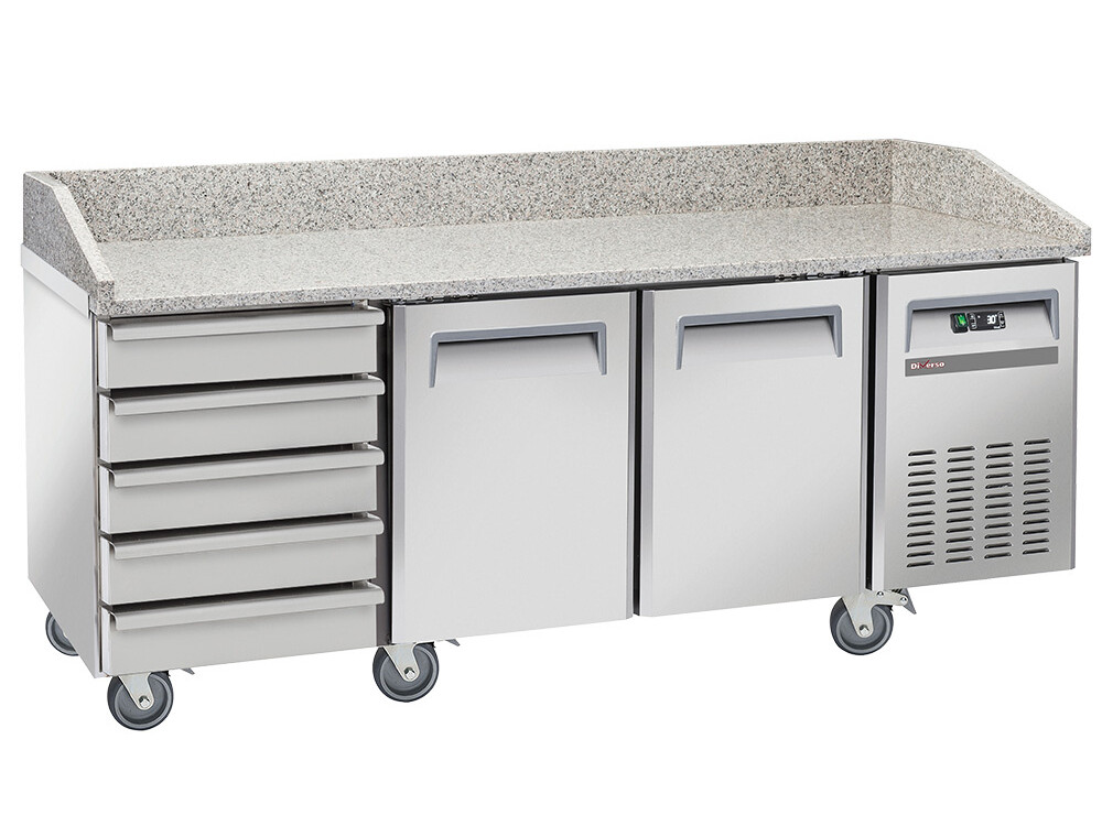 Table frigo pizzeria,  2 portes 600x400,  5 tiroirs neutr... - équipement professionnel de qualité