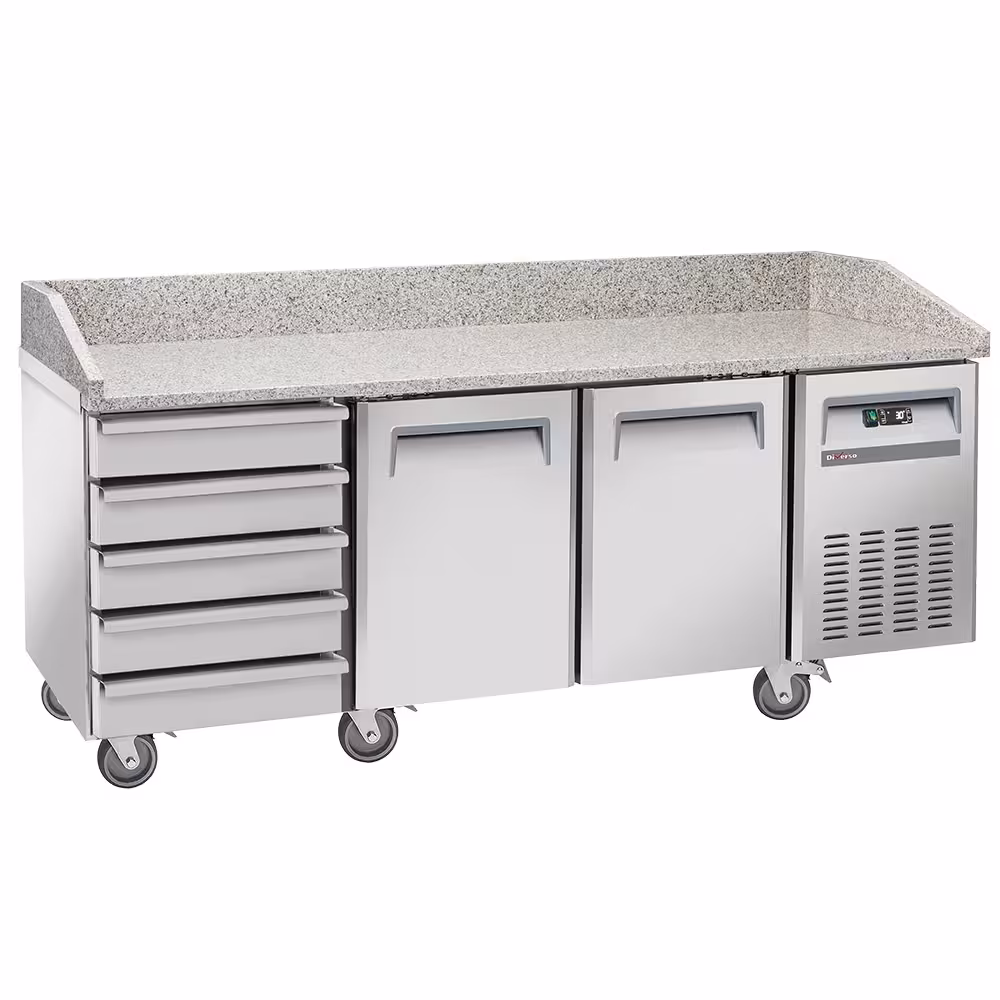 Table frigo pizzeria,  2 portes 600x400,  5 tiroirs neutr... - équipement professionnel de qualité