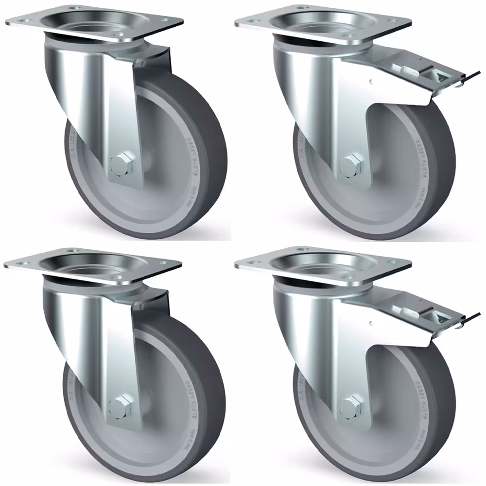 Kit 4 roues inox,  pivotantes,  2x freins - professionnel professionnel de qualité