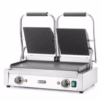 Grill de contact - modèle double,  ,  dessus rainuré et... - restauration professionnel, vue détaillée