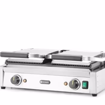 Grill de contact - modèle double,  ,  dessus rainuré et... - équipement professionnel, vue détaillée