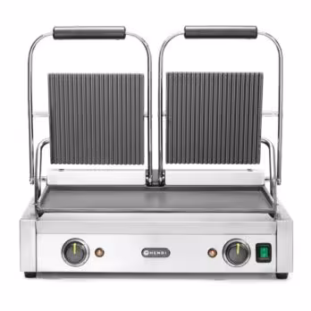 Grill de contact - modèle double,  ,  dessus rainuré et... - cuisine professionnel de qualité