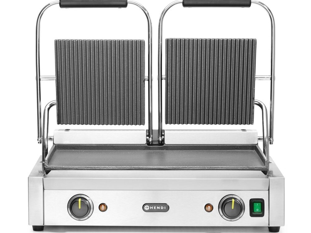 Grill de contact - modèle double,  ,  dessus rainuré et... - cuisine professionnel de qualité