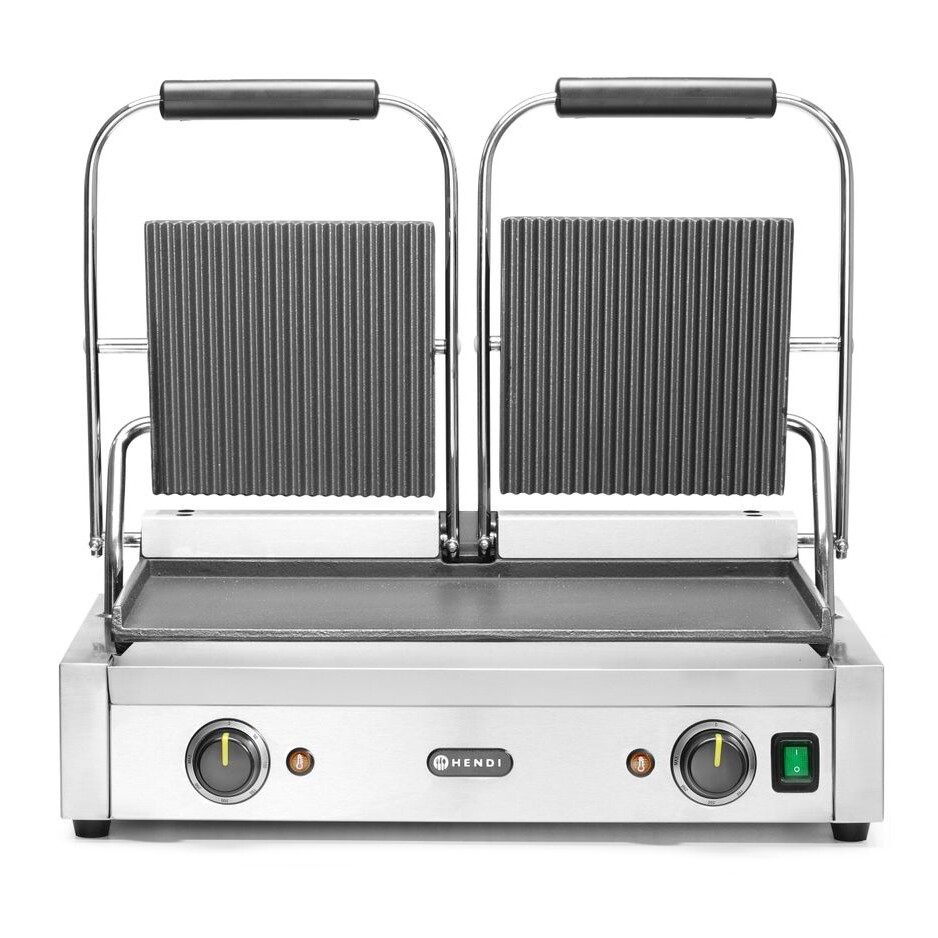 Grill de contact - modèle double,  ,  dessus rainuré et... - cuisine professionnel de qualité