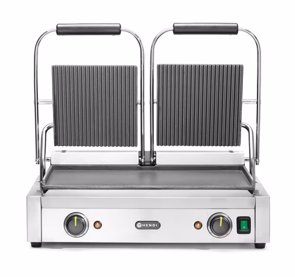Grill de contact - modèle double,  ,  dessus rainuré et... - cuisine professionnel de qualité