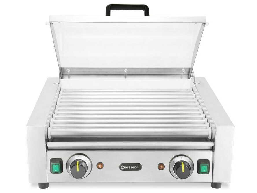 Grill roulant pour saucisses - 2 zones avec couvercle pou... - cuisine professionnel de qualité