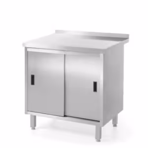 Table murale avec placard, portes coulissantes – soudée, HENDI, Profi Line, 800x600x(H)850mm