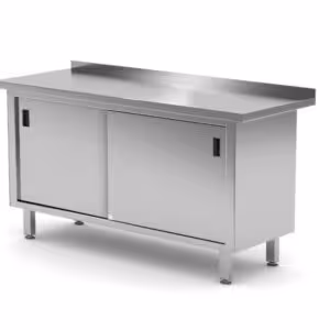 Table murale avec placard, portes coulissantes – soudée, HENDI, Profi Line, 1600x600x(H)850mm