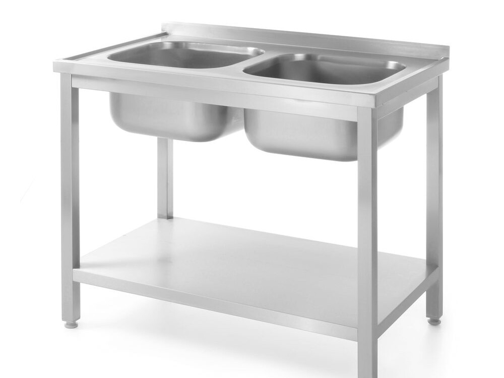 Table avec 2 éviers et étagère – vissée,  profondeu... - cuisine professionnel de qualité