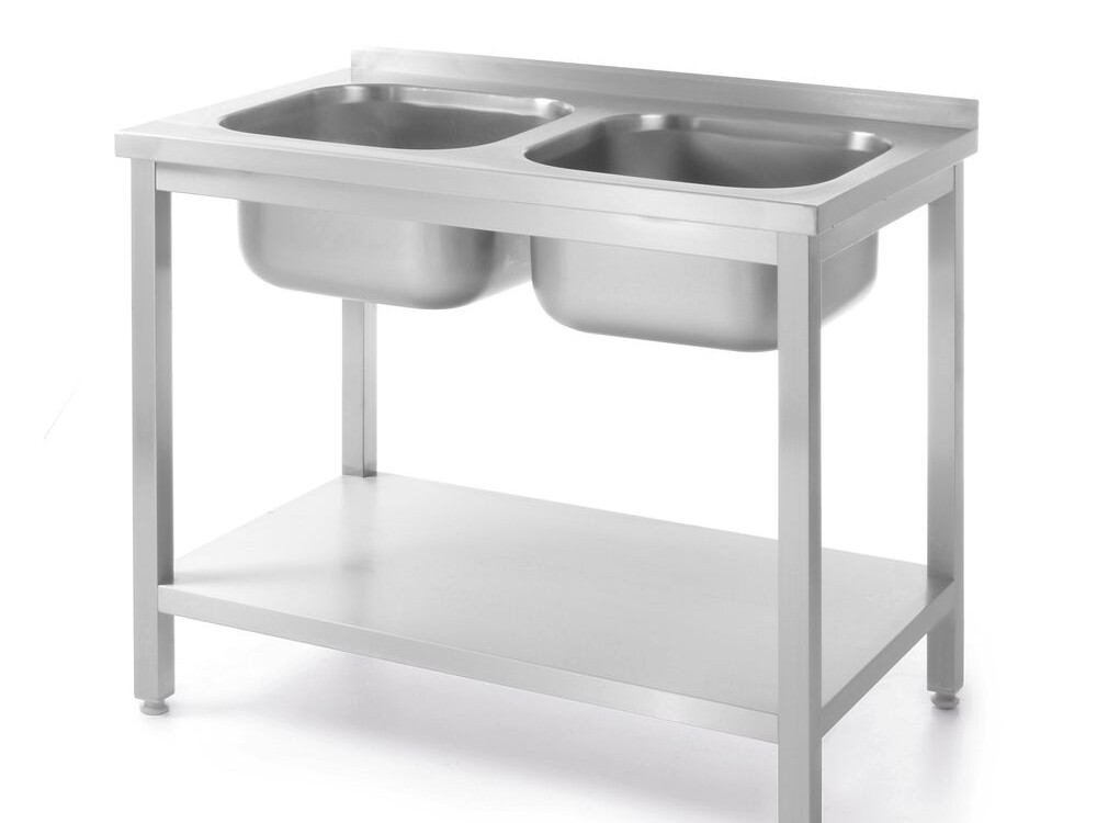 Table avec 2 éviers et étagère,  vissée,  ,  Kitchen ... - cuisine professionnel de qualité